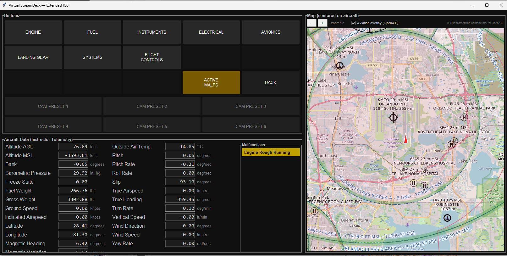 Standard X-Plane IOS dual-screen interface
